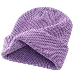 Gorro de Punto Acanalado Morado, Unisex, Casual, de Color Sólido, para Invierno - Product Image 3