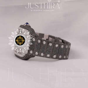 Reloj de Cuarzo Moissanite Rectangular Negro de Diseño, Analógico, VVS, Pasa el Test de Diamantes, Correa de Acero Inoxidable de Alta Calidad, Gran Venta - Product Image 3