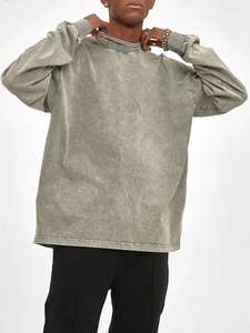 Sweat-shirts pour hommes style rétro, délavés à l'acide, en coton épais, coupe ample confortable, col rond, vierges - Product Image 6