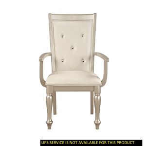 Set di 2 Sedie da Pranzo dal Design Moderno e Tradizionale, Finitura Argento con Braccioli Trapuntati e Seduta Imbottita con Bottoni in Cristallo - Product Image 1