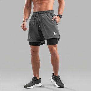 Shorts de sport double couche pour homme, taille à cordon, athlétiques, 2 en 1, 100% polyester - Product Image 6