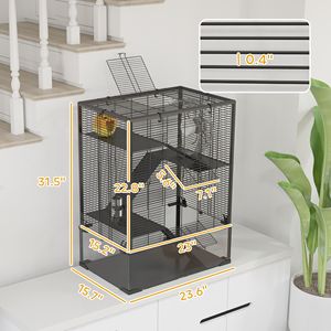 Cage à hamster à 4 niveaux avec fond en verre trempé profond, roue de course, abri, bouteille d'eau, gamelle, 24'' x 16'' x 31,5'' - Product Image 2