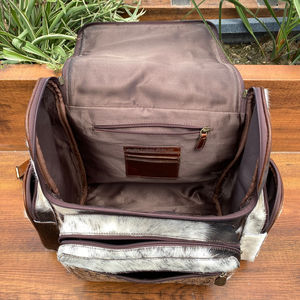 New Western Checkered Style Business Hand <b>Tooled</b> Leather Wholesale Fashion Genuine Cowhide Fur <b>Multi</b> Functional Travel Backpacks - Product Image 6