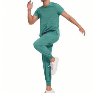 High Quality Stretch Men Scrub <b>Set</b> Medical Uniform Hospital Nurse <b>Doctor</b> Suit V-neck Top Jogger Pants Cargo Pockets Custom Logo - Product Image 2