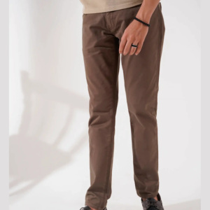 Men's Brown Straight Fit Spandex/Cotton Knitted Mid Waist Button Fly Flat Front Lightweight Breathable Casual <b>Summer</b> Chino <b>Pants</b> - Product Image 3