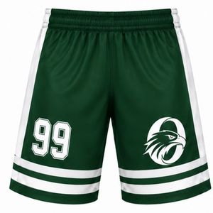 Men Dark Green Sublimated Ice Hockey <b>Shorts</b> <b>Polyester</b> Striped Performance Athletic Team Sportswear Match Training Clothing - Product Image 1