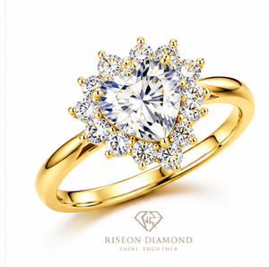 Elegant heart shaped halo engagement ring brilliant lab grown diamond surrounded by round cut halo crafted in premium 18K yellow - Product Image 5