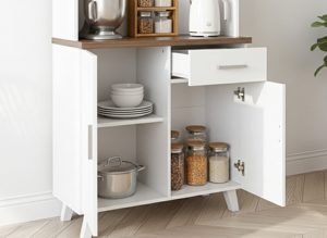 Modern American Style Essence Kitchen Cabinet Particle Board <b>Table</b> Top 4 Doors 1 Drawer Model K208 (White Oak + <b>Walnut</b>) Made - Product Image 3