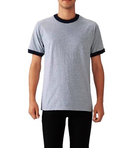Camiseta de Algodón Blanca para Hombre con Ribete en Contraste Rojo, Corte Regular, Manga Corta, Cuello Redondo, Tejido Jersey, Color Sólido - Product Image 2