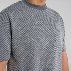 Mens Grey Textured T Shirt And Shorts Set Slim Fit Summer Casual Matching Set Lightweight Breathable Cotton Polyester Outfit - Product Image 4