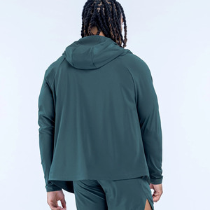 Chaqueta con cremallera y sudadera con capucha para hombre, diseño moderno, logotipo personalizado OEM, color verde pizarra, ligera, de secado rápido, para gimnasio y ropa urbana. - Product Image 2