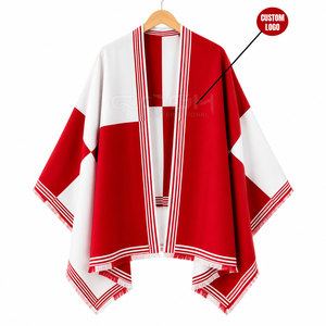 Poncho Cosh International Sorority Sisterhood, rouge et blanc, à blocs de couleur, manches chauve-souris, long, décontracté, 100% coton, avec logo personnalisé - Product Image 1
