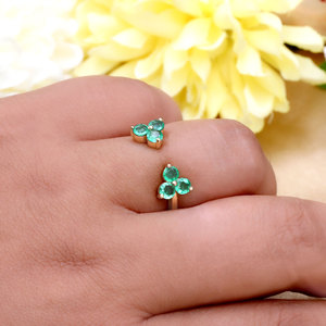 14K Yellow Gold Natural Emerald Open <b>Ring</b> for Women | <b>Adjustable</b> Fine Gemstone Jewelry Wholesale OEM ODM - Product Image 6