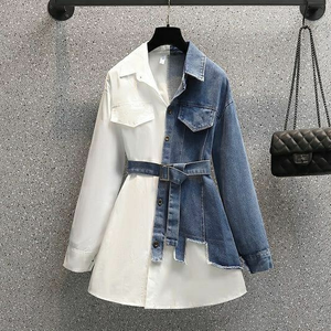 Vestido Camisero Híbrido de Mezclilla y Popelina con Diseño Dividido - Product Image 1