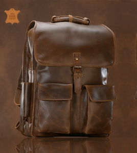 Genuine Leather Laptop <b>Backpack</b> Business Casual Vintage Style Durable Travel Bag <b>with</b> Nylon Lining Zipper Closure - Product Image 5