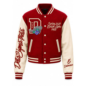 Veste universitaire Delta Sigma Theta rouge et crème avec manches brodées de lettres grecques, impression 1913 au dos, style preppy pour homme - Product Image 2