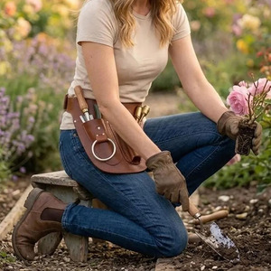 Ceinture porte-outils de fleuriste artisanale en cuir véritable, étui pour ciseaux de jardinage, marque privée, à vendre - Product Image 5