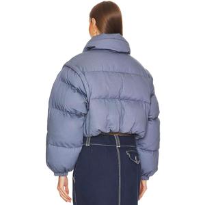 Veste matelassée courte pour femme avec manches amovibles, design 2 en 1, manteau d'hiver en peau de mouton respirante - Product Image 3