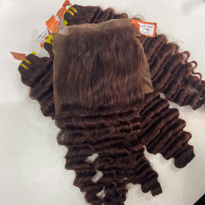 Extensions de cheveux humains vierges bruts vietnamiens 100% naturels, trame en dentelle, ondulation lâche profonde, brun, super double drawn, prix de gros - Product Image 3