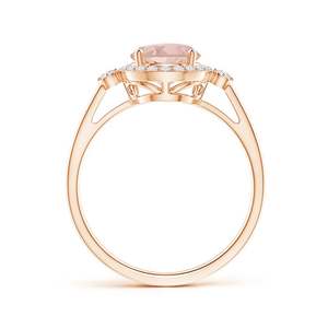 Anillo de Oro Sólido de 14K con Morganita Redonda y Halo de Diamantes, Clásico, con Engaste de Garras, Hecho a Mano, Joyería Fina Personalizada para Boda o Compromiso - Product Image 2