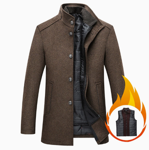 Manteau pour homme en mélange de laine, col montant, simple boutonnage, épais, coupe ajustée, longueur standard, fermeture boutonnée - Product Image 5