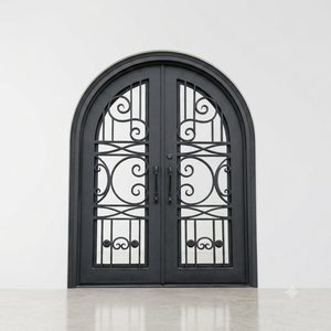 Royal Luxury Rust-resistant Wrought Iron Main Door Geometric Patterned Glass Panels Minimalist <b>Swing</b> Design Easy Assembly - Product Image 1