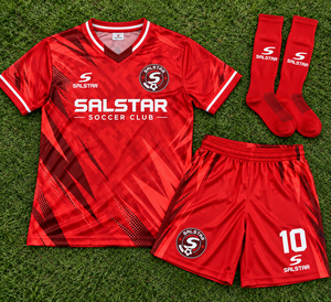 Maillot de football rouge à col en V, manches courtes, respirant, coupe athlétique, uniforme pour homme toutes saisons, impression sublimée, fabrication sur mesure - Product Image 5