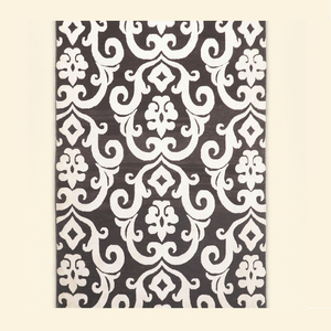 Tapis en laine tufté à la main ivoire noir et blanc, écologique, antidérapant, motif damassé floral traditionnel pour salon et hôtel - Product Image 1