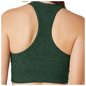 Soutien-gorge de sport sans coutures pour femme, dos nageur, col en V profond, maintien moyen, vert uni, respirant, séchage rapide, idéal yoga et fitness - Product Image 2