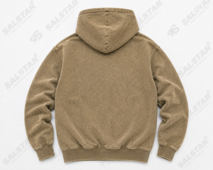 เสื้อแจ็คเก็ตฮู้ดดี้เดนิมสีกากีวินเทจสำหรับผู้ชาย สไตล์ลำลอง สตรีทแวร์ ทรงโอเวอร์ไซส์ ซิปหน้า พร้อมปักโลโก้ได้ - Product Image 4