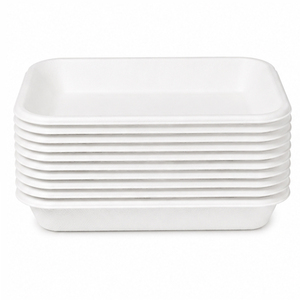 Plateau de service jetable carré blanc en bagasse, robuste, écologique, sans PFAS, biodégradable, pour fruits, viandes et légumes - Product Image 3