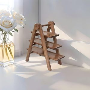 Plateau de service rectangulaire moderne jetable en bois à 3 niveaux et support à gâteau avec finition polie pour fêtes, cuisine et décoration intérieure - Product Image 5
