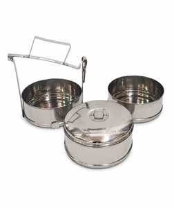 Dheer International - Recipiente de Acero Inoxidable de Grado Alimenticio 202, Estilo Tailandés, 16 cm de Diámetro, 3 Niveles, Color Gris, Apto para Lavavajillas - Product Image 2