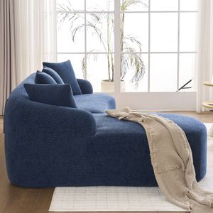 Divano Sezionale Modulare a L in Ciniglia Blu con Chaise Longue Curva, Spugna a Compressione ad Alta Densità 30D, Nessun Montaggio Richiesto, per Soggiorno - Product Image 4