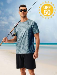 <b>Men</b> Athletic Swimming Short Sleeve <b>Stretch</b> Fit Water Sports Shirt for Swimming Breathable Protection Beachwear Apparel - Product Image 2