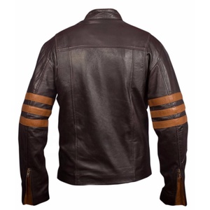 Veste de moto en cuir véritable pour homme 5KINGZ SPORTS, coupe slim, coupe-vent, col montant, fermeture éclair, coloris noir et marron - Product Image 3