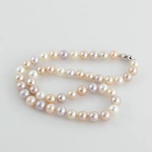 Collier de perles rondes lisses multicolores avec boucle en argent, de bonne qualité, blanc, rose et violet - Product Image 3