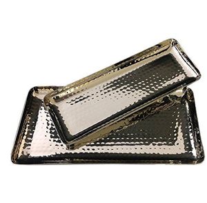 Hammered Silver Metal Serving Tray Elegant <b>Buffet</b> Platter Kitchen Counter Decorative Presentation Piece - Product Image 1