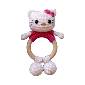 Hochet en bois Labbu en coton pour bébés garçons et filles, cadeau de naissance, 5 pouces, Bambini, hochet tricoté Bubu Bunny en ivoire - Product Image 1