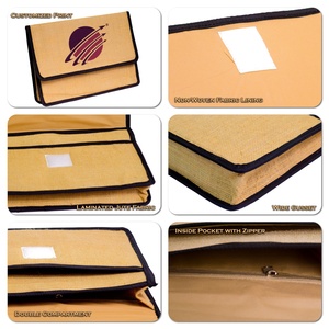 Pochette de documents en jute naturelle écologique avec logo personnalisé, dossier de conférence, pochette zippée, soufflet large, étui de bureau durable - Product Image 6