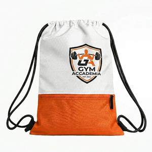 Workout Drawstring Backpack Orange White Canvas Unisex Gym Fitness Wear Drawstring <b>Bags</b> with Zipper Pocket <b>String</b> <b>Bags</b> - Product Image 1