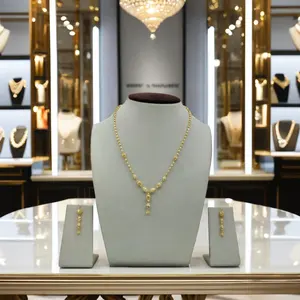 Ensemble collier classique en or avec boucles d'oreilles pendantes assorties, magnifiques bijoux traditionnels pour femmes - Product Image 2