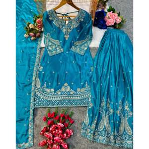 Top de Fiesta de Satén con Diseño en A y Estampado Floral, Hecho a Mano, con Dupatta de Cintura Natural, para Ocasiones Especiales - Product Image 5