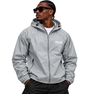<b>mens</b> silver grey windbreaker <b>jacket</b> lightweight water repellent nylon zip up gym <b>running</b> sports coat streetwear shell tops out - Product Image 1