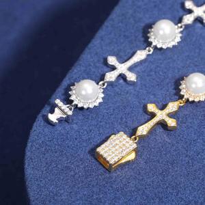 Hip Hop Custom Pearl Flower Cross Link <b>Solid</b> <b>Silver</b> <b>Bracelet</b> Cuban Men <b>Bracelet</b> Full Moissanite Iced Out Diamond <b>Bracelet</b> - Product Image 2