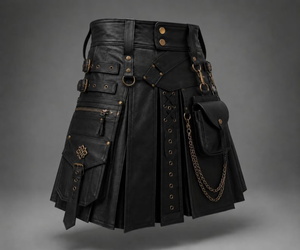 FAZMAX CORPORATION Men's Black Leather <b>Gladiator</b> Kilt Renaissance Sexy <b>Costume</b> with Belt-Eco-Friendly T6543 - Product Image 3