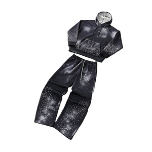 Ensembles de survêtements personnalisés avec impression de strass pour hommes, pulls oversize streetwear, OEM ODM, marque privée - Product Image 3