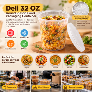32 OZ Round PP <b>Plastic</b> <b>Food</b> <b>Container</b> With Lid Leak Proof Microwave Safe Freezer Safe BPA Free Disposable <b>Food</b> Packaging Box - Product Image 5