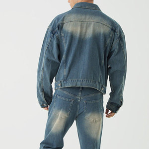 Veste en jean décontractée brodée coupe oversize coupe-vent à épaules tombantes pour homme, noire délavée, 100 % coton, hiver - Product Image 5