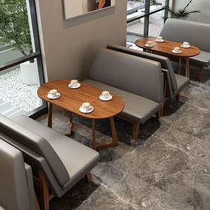 Modern <b>Restaurant</b> Furniture <b>Set</b> Wooden Booth Sofa Upholstered Chairs Round Tables Cafe Dining Seating - Product Image 4